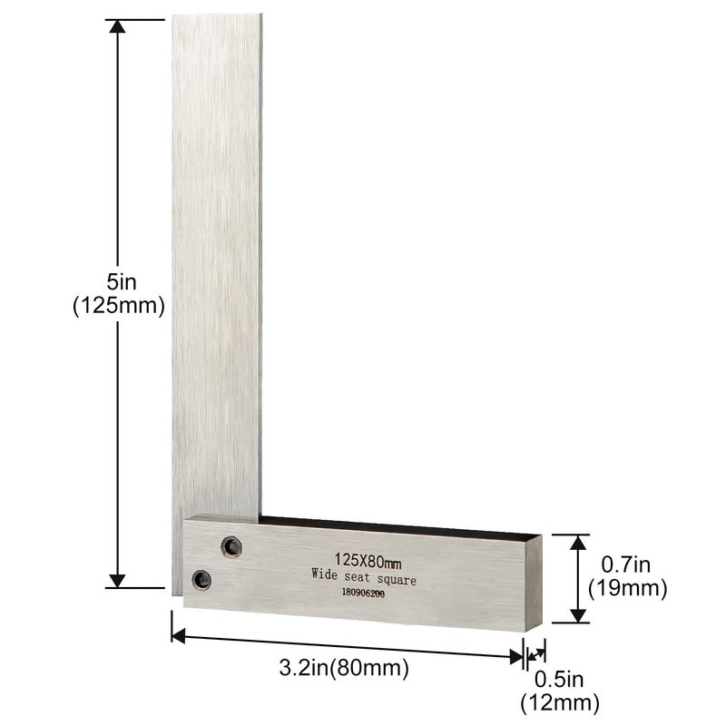 Boomgood Machinist Square Precision Engineer Wide Seat Square 90 Right Angle Ground Hardened Steel Angle Ruler 5 x 3.2 Inch - Image 3